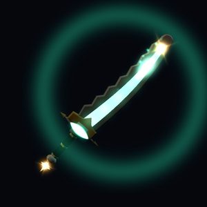 Ribcleaver, a jagged sword glowing sea green
